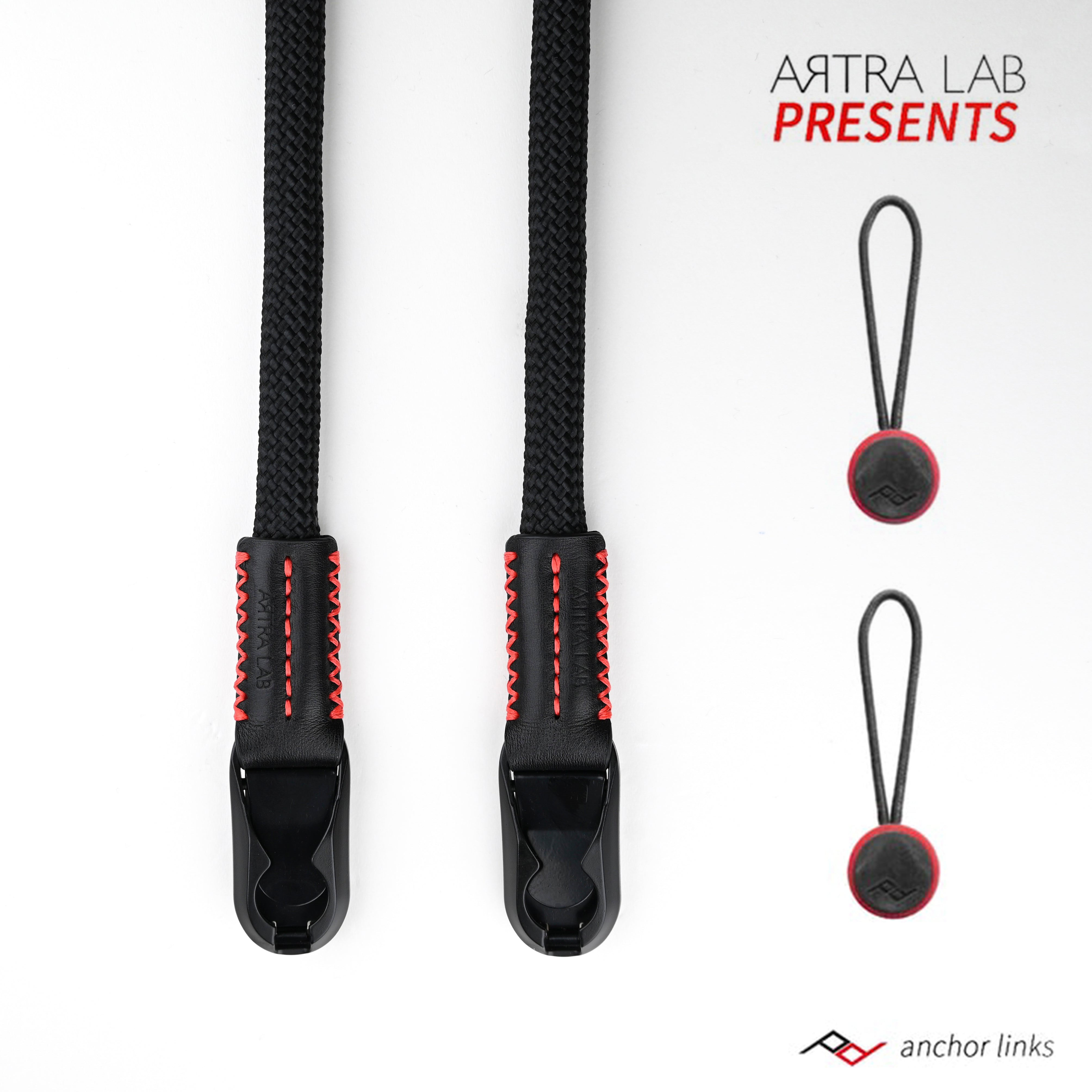 "Comfort"  Hand-made Camera Strap - (Black / Red Stitch) Anchor Link
